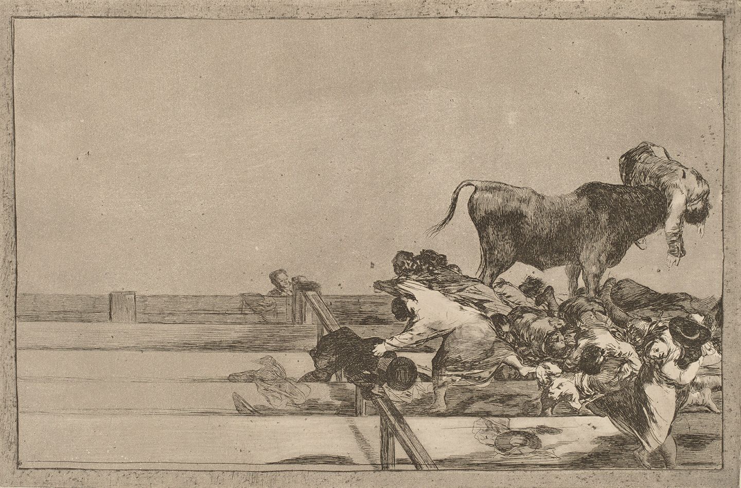 Francisco Goya – Tauromaquia.Desgracias acaecidas en el tendido de la plaza de Madrid, y muerte del alcalde de Tor rejon (1815-16)