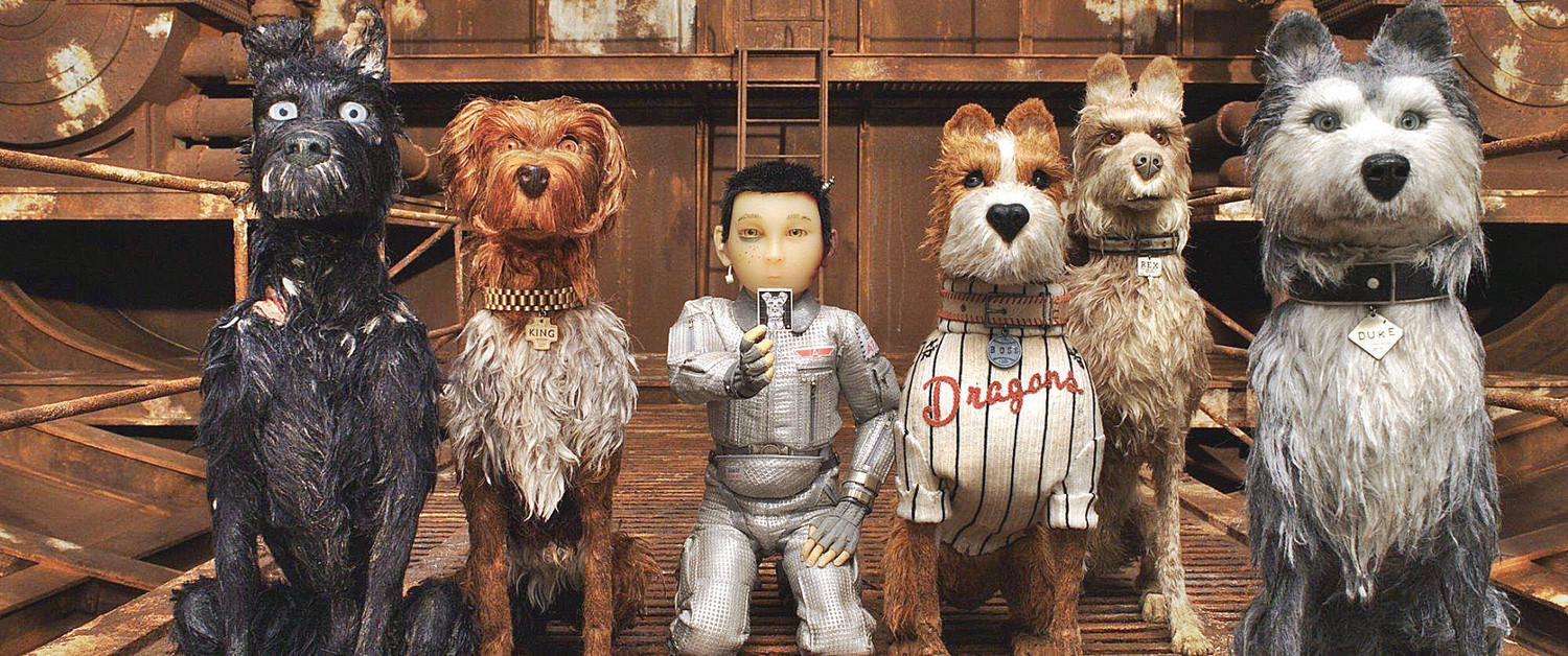 This image released by Fox Searchlight Pictures shows characters, from left, Chief, voiced by Bryan Cranston, King, voiced by Bob Balaban, Atari Kobayashi, voiced Koyu Rankin, Boss, voiced by Bill Murray, Rex, voiced by Edward Norton, And Duke, voiced by Jeff Goldblum, in a scene from "Isle of Dogs." (Fox Searchlight via AP)Koyu Rankin